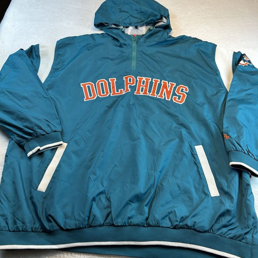 Miami Dolphins Mens 1/4 Zip Hooded Jacket NFL Licensed Size 5XL Throwback